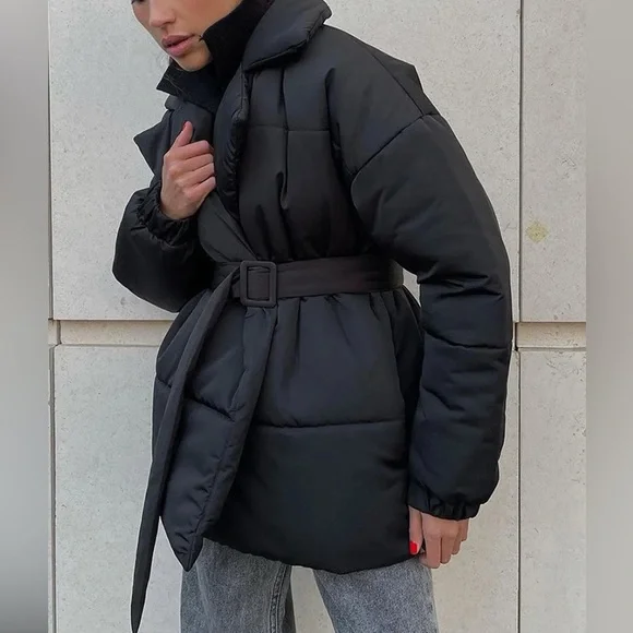 Classic Puffer Long Sleeve Winter Coat with Belt - Picture 2 of 12